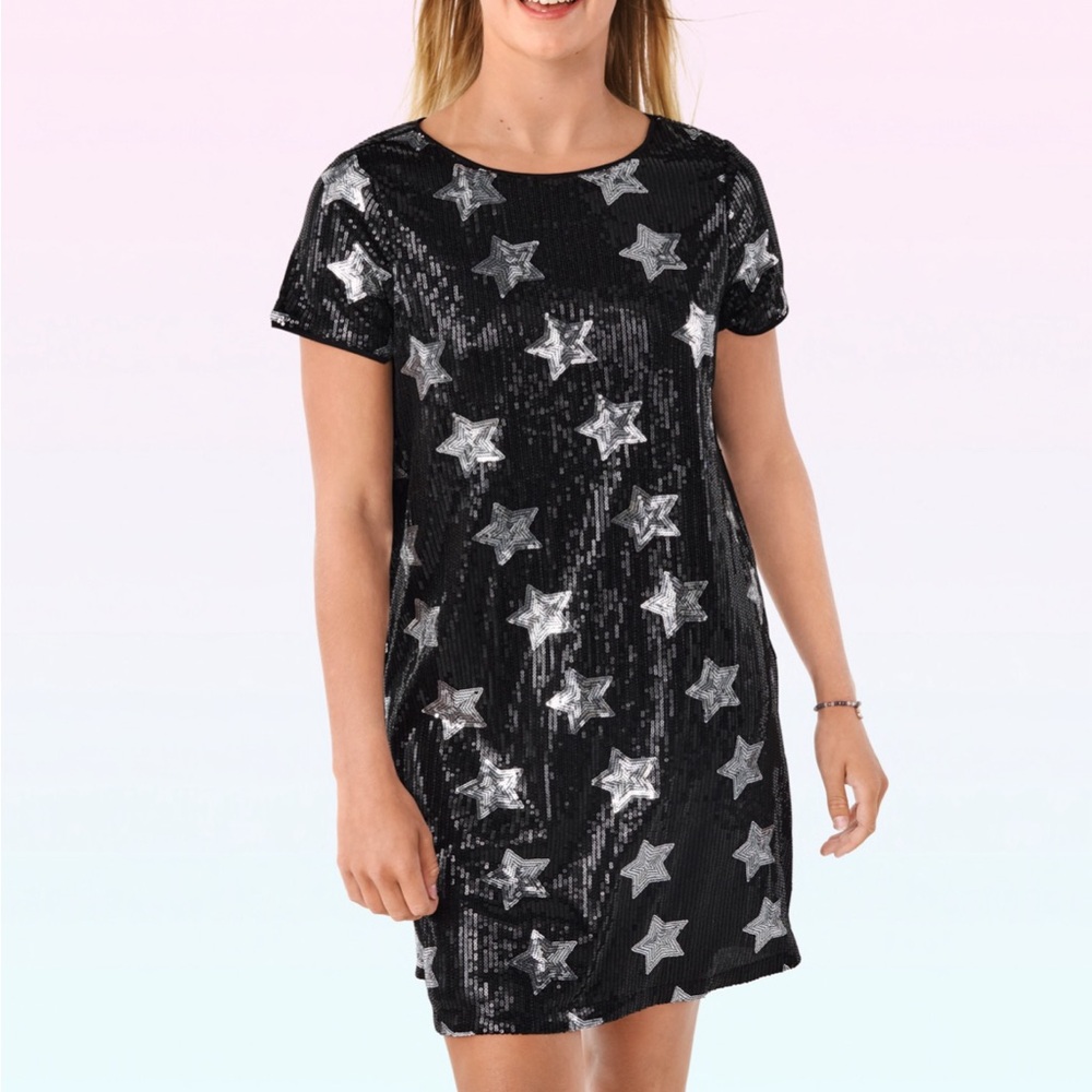 NWT Sugar & Jade Black & Silver Sequined Star Dress